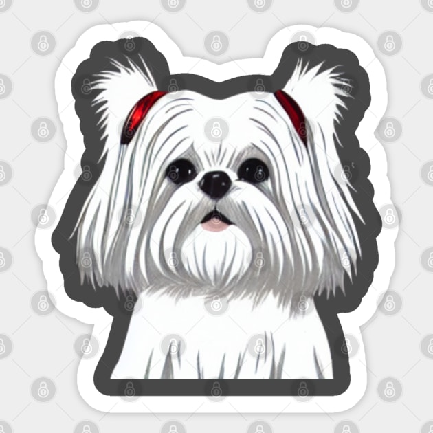 Cute Little Crusty White Dog Maltese Shih Tzu Mom with Fluffy Curly Haired Sticker by Mochabonk